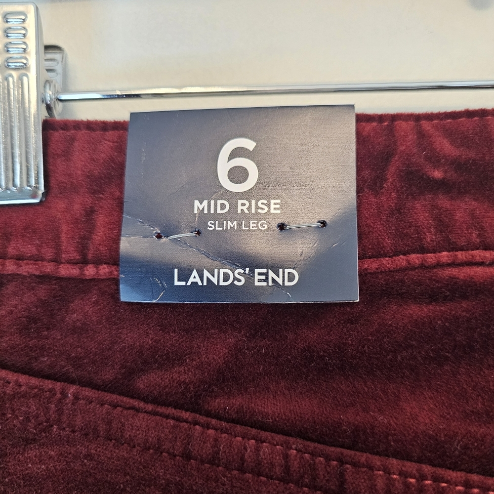 NWT Lands' End Richest Garnet Mid Rise Velvet Pants Size 6 - Picture 7 of 10